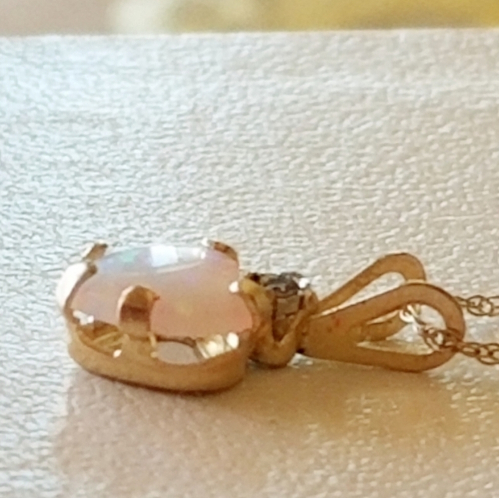 10K Gold Opal Heart Pendant Necklace - Picture 6 of 11